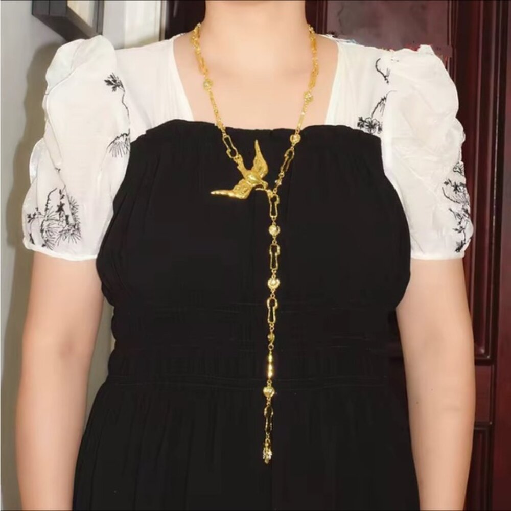 Gold Bird Pendant Rhinestone Hook Chain length Bird Charm Keyhole Necklace